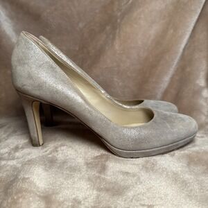 Hobbs London Platform Pumps Women 40.5 Champagne Silver Good Shimmer Suede Italy